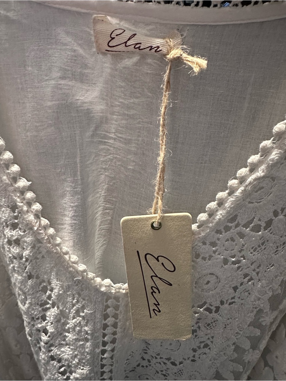 Elan White Crochet and Lace Boho Fringe Swim Coverup OS (S, M, L) - Picture 15 of 16